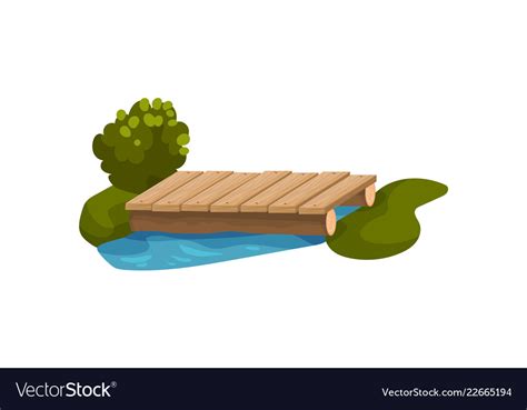 Small Bridge Made Of Wood Planks Blue Pond Green Vector Image