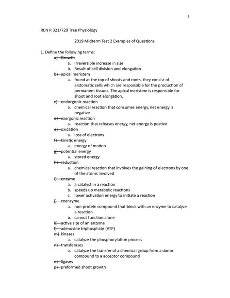 Midterm 2 2019 Questions And Answers REN R 321 720 Tree Physiology