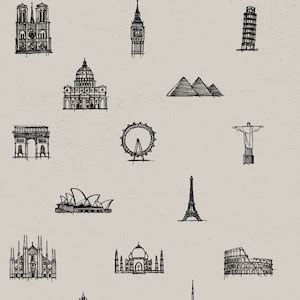 50 Famous Buildings Print, Architecture, Architectural Drawings, Sketch ...