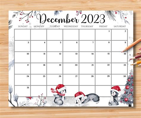 cute december  calendar printable printable study planner