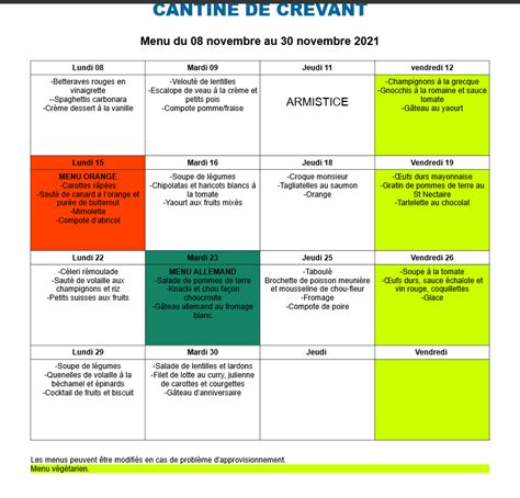 Menu Cantine Novembre Commune De Crevant