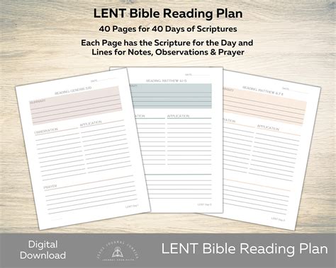 Lent Bible Reading Plan Printable Lenten Study Devotional Journal