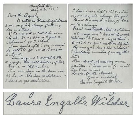 Lot Detail Laura Ingalls Wilder Autograph Letter Signed Pa Called Me Flutterbudget