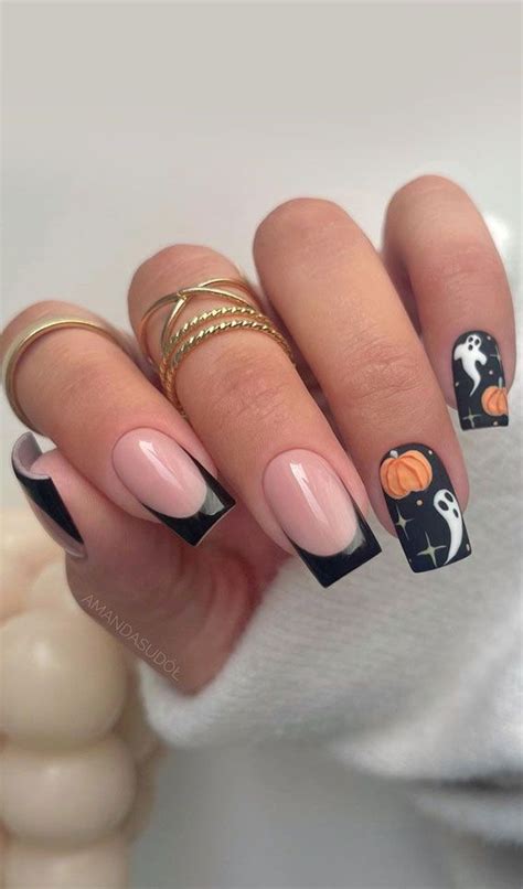 Spooktacular Halloween Nail Designs Ghost Pumpkin Black Tip