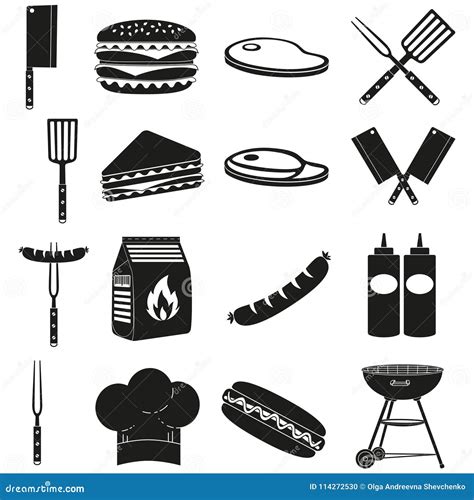 Black White Bbq Outdoors 16 Element Silhouette Set Stock Vector ...