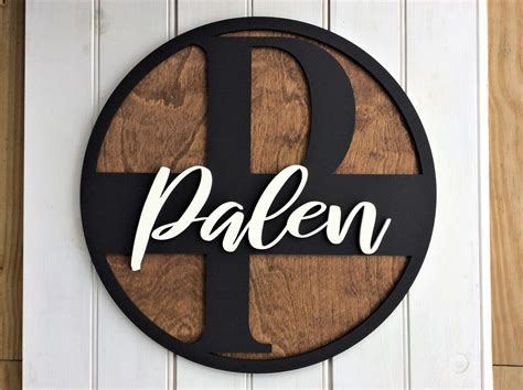 Monogram Door Hanger Name Sign Personalized Round Wooden Initial Wall