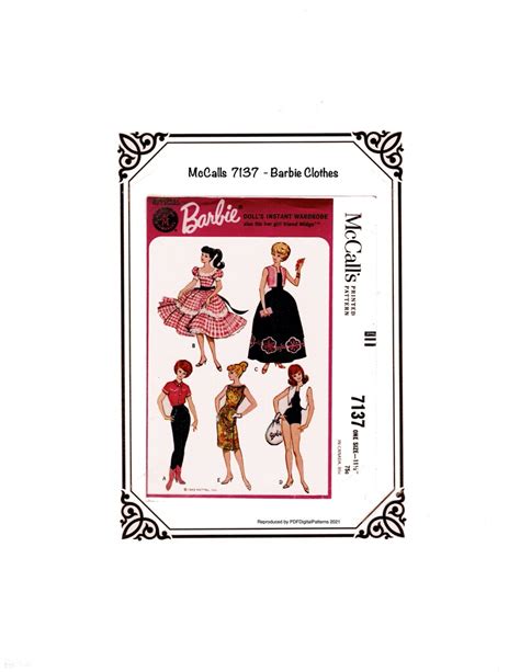 Pdf 60s Barbie Wardrobe Mccalls 7137 Sewing Pattern For 11 12 Dolls Annette Mitzi Gina Kay