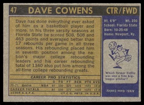 Topps Dave Cowens Recrue Boston Celtics Eur Picclick Fr