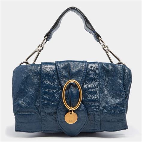 Chloe Navy Blue Leather Shoulder Bag Chloe The Luxury Closet