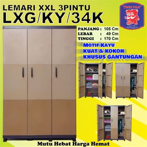 Jual Lemari Pakaian Plastik 3 Pintu Twinpan Gantungan Motif Kayu