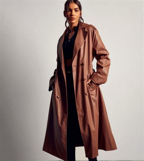 Buy MissPap Leather Look Longline Trench Coat In CHOCOLATE 6thStreet UAE