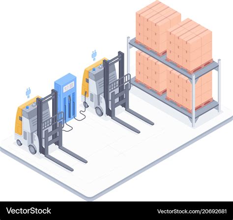 Lager Mit Gabelstapler Isometrisch Lizenzfreies Vektorbild