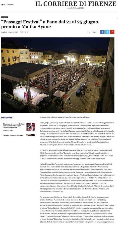 Il Corriere Di Firenze Passaggi Festival A Fano Dal 21 Al 25 Giugno