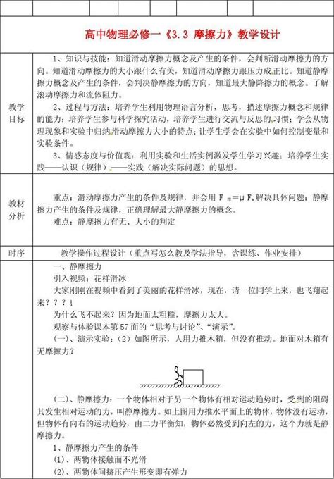 高中物理《33 摩擦力》教学设计 新人教版必修1word文档在线阅读与下载无忧文档