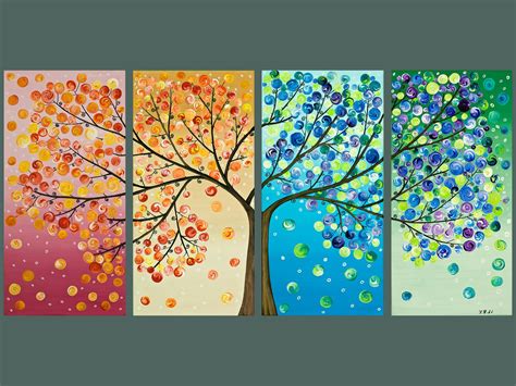 Tree Of Life Painting Four Season Tree Original Artwork By Etsy