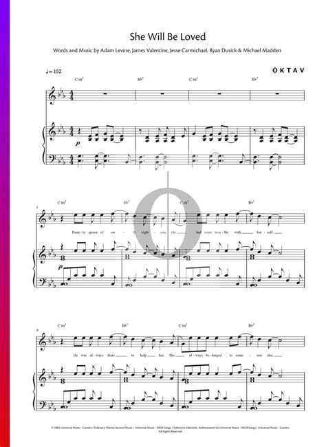 She Will Be Loved Maroon Piano Sheet Music Oktav