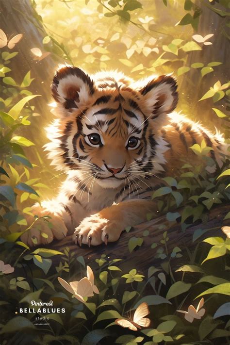 A Painting Of A Tiger Laying In The Leaves