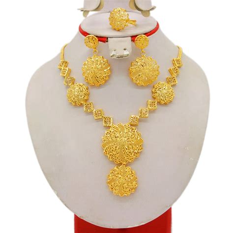 Adixyn Jewelry Set Dubai Gold Plated Necklace Earrrings Rings For Women