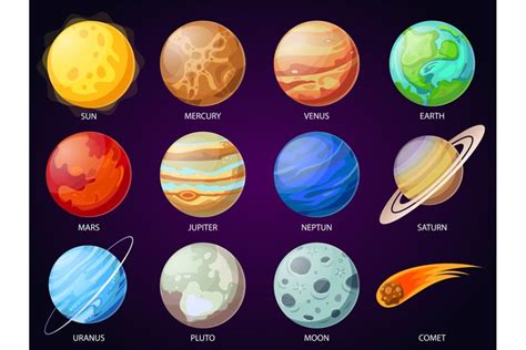 Cartoon Solar System Planets Astronomical Observatory Plane