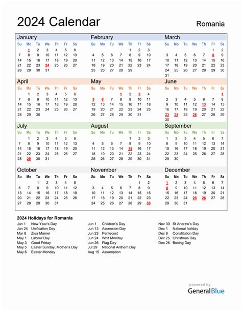 Annual Calendar 2024 With Romania Holidays