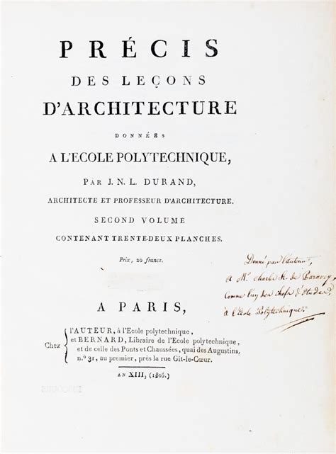 Jean Nicolas Louis Durand Pr Cis Des Lecons D Architecture