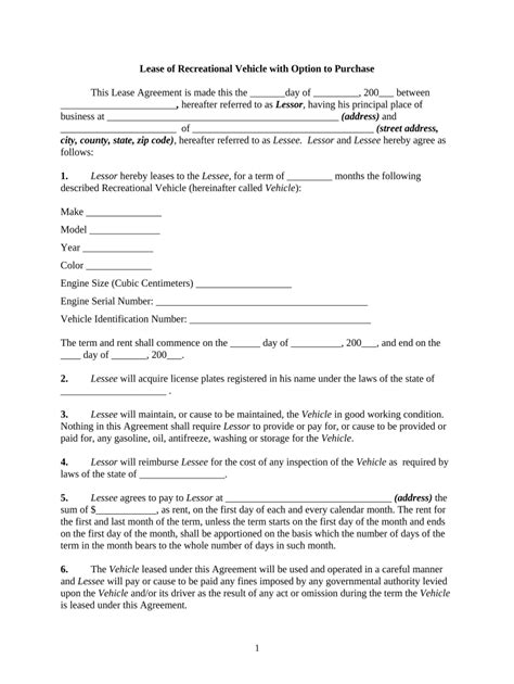 Printable Rv Rental Agreement Template Fillable Form 2023