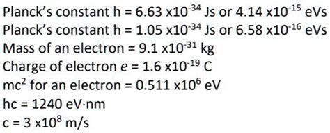 Planck S Constant H X Js Or X Evs Planck S Constant H