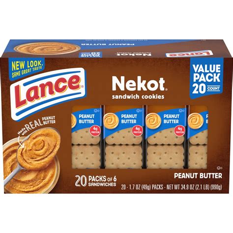 Lance Sandwich Cookies, Nekot Peanut Butter, Value Pack 20 Ct Box ...