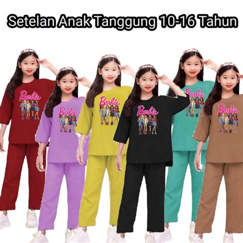 Jual Baju Setelan Anak Viral Barbie Umur 3 16 Tahun Motif Barbie