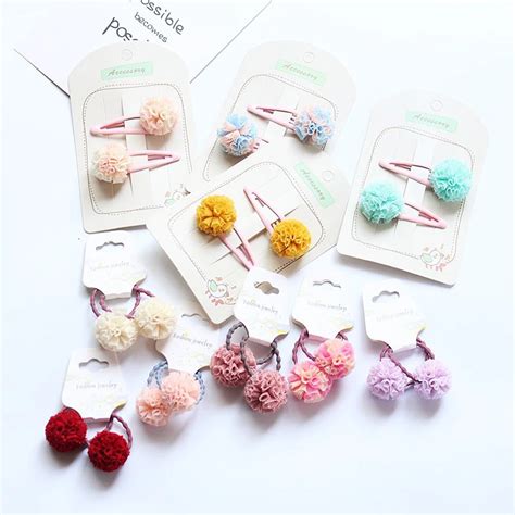 Pc Set Cute Colorful Lace Pom Pom Hair Tie Pink Ball Pompom Elastic