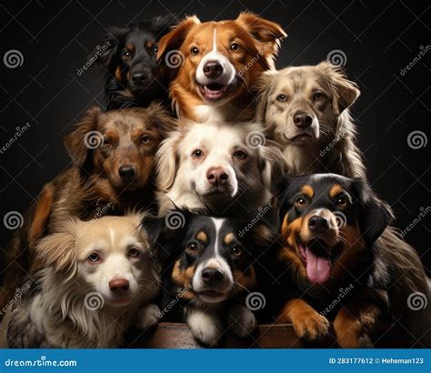 Dogs of Various Breeds Piled Up Smiling and Looking at the Camera Stock Illustration ...