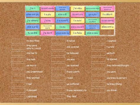 Perfect Tense With Avoir Irregular Past Participles Match Up