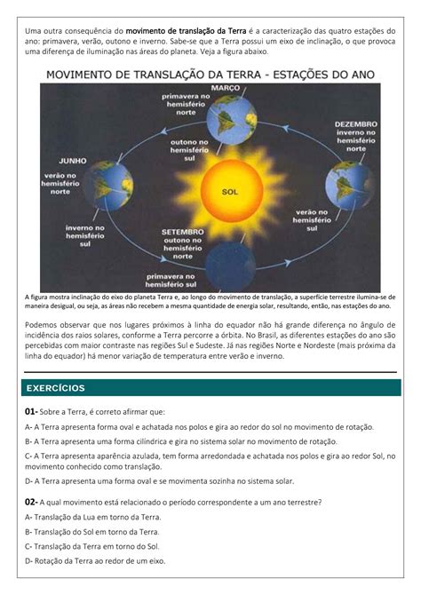 Atividade Movimento Da Terra 5 Ano REVOEDUCA