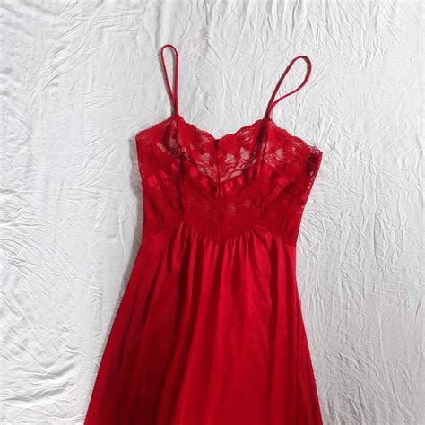 VINTAGE 60s Texsheen Lingerie Red Lace Nightgown Nylon Small USA Etsy