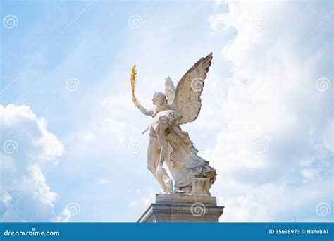 Angel in Heaven, Statue with Cloud Sky Background Stock Image - Image ...