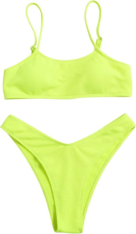 Damen Raffhalter Gepolstert High Cut Bralette Bikini Set Zweiteiliger