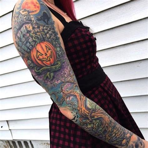 Halloween Themed Sleeve Tattoo By Norm Wright Jr Halloween Tattoos