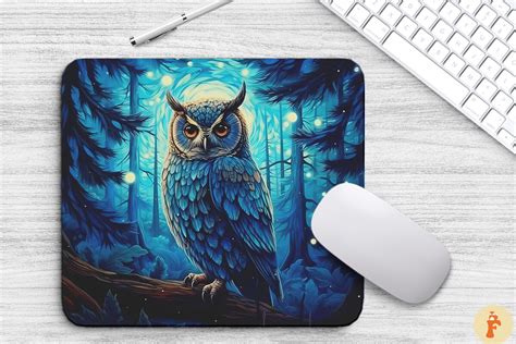 Starry Night Owl Mouse Pad Design Graphic By Foxmia Creative Fabrica