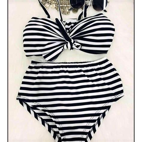 Biquini Cintura alta Hot pants Laço Feminino Listrado branco Shopee Brasil