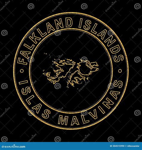 Mapa De Las Islas Falkland Dorado Estampado Fondo Negro Stock De