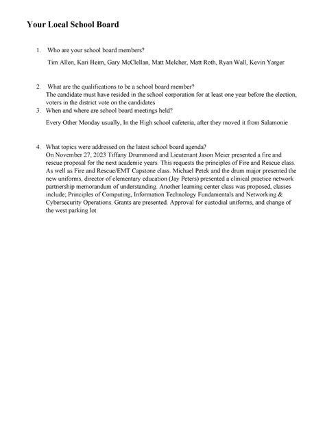 Local School Board - Assignment we did - Your Local School Board 1. Who