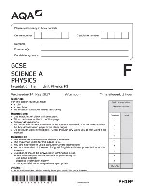 Fillable Online GCSE Science A Physics Question Paper Unit 01