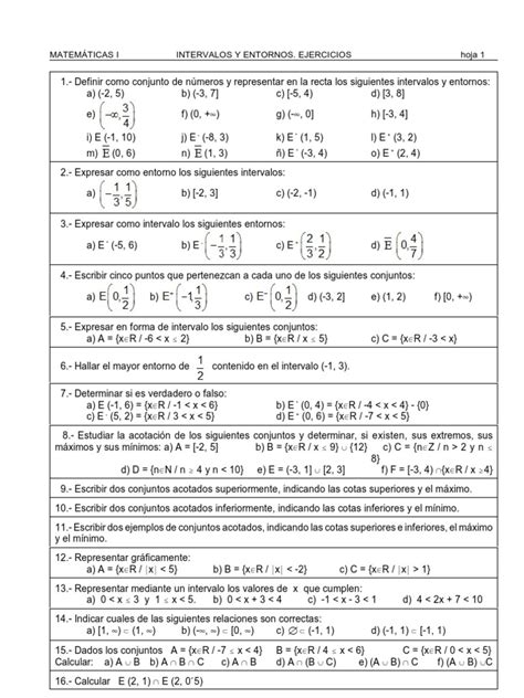 Ejercicios 02 Intervalos Y Entornos Intervalo Matemáticas