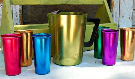 Retro Aluminum Italian Tumblers And Pitcher In A Sunburst Of Etsy Tumbler Aluminum Pitcher