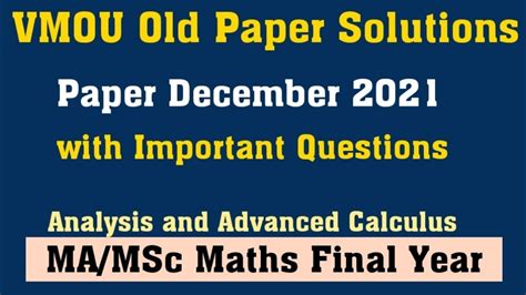 Dec 21 Ma Mscmt 06 L Vmou Msc Maths Classes L Vmou Old Paper Solution L Vmou Msc Maths Youtube