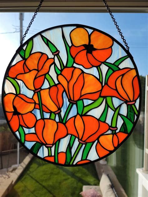 Stained Glass California Poppies Etsy Diy Stained Glass Window