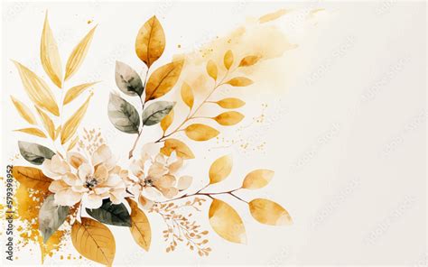 Abstract background watercolor gentle gold flower and gold splash and ...