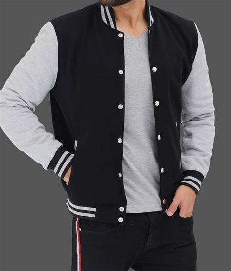 Men S Casual Wear Black And Gray Varsity Jacket Jackets Creator