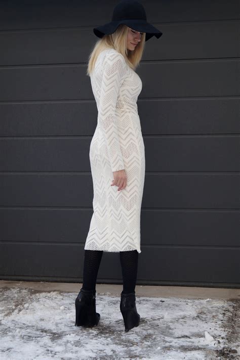 White Knit Dress Long Sleeves Dress Dress Pencil Etsy