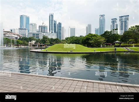 Kuala Lumpur City Center Park Shot From The Base Of The Petronas Twin